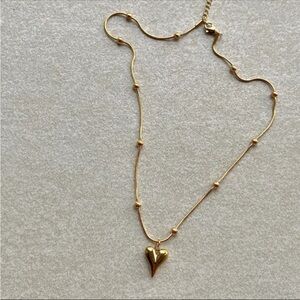 Gold Heart Pendant Beaded Station Necklace - Women Jewelry